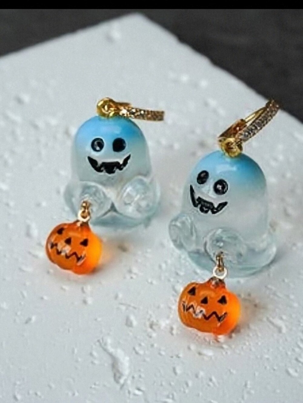 NWT* Ghost, White, Gold, Hoop, Dangling, Hanging Earrings. Halloween *NEW